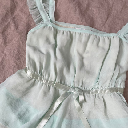 romantic coquette mermaid mint green blue ruched ruffle babydoll camisole