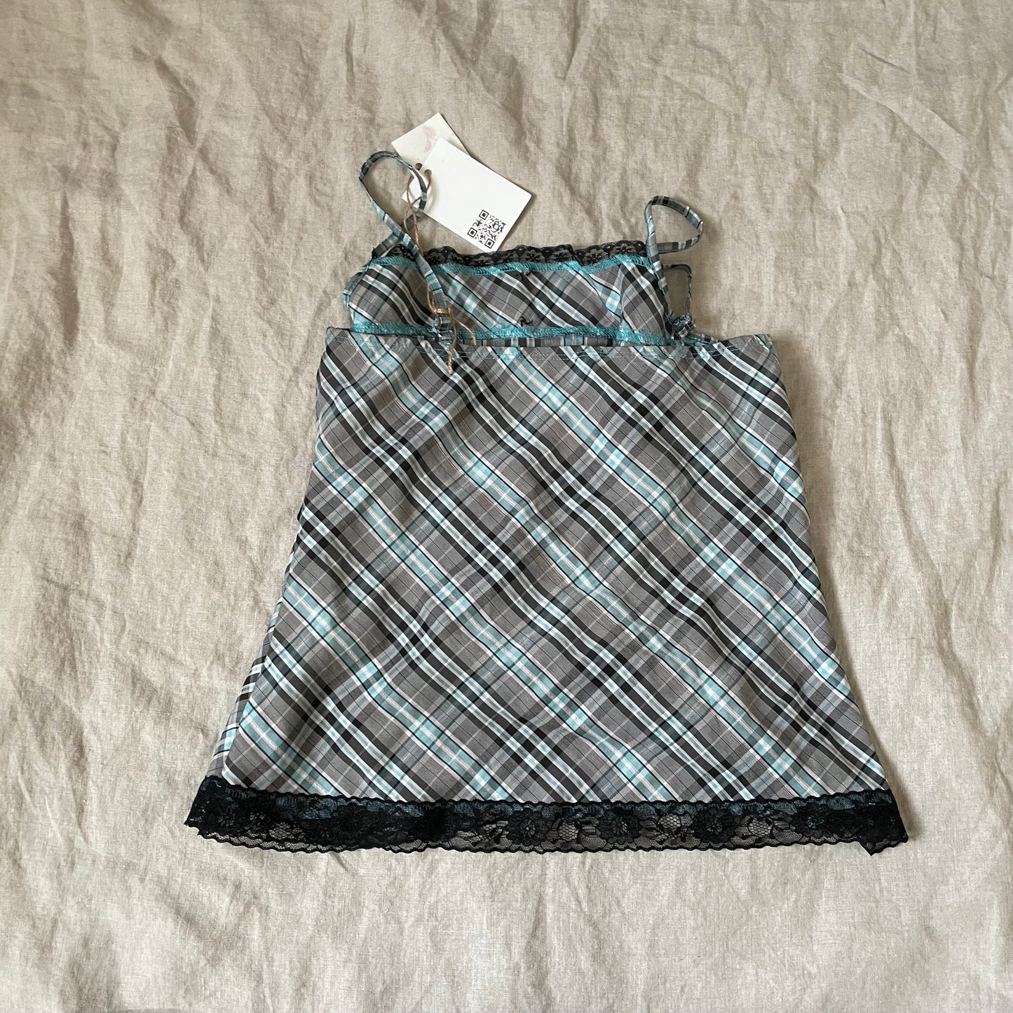 black blue checkered milkmaid style babydoll camisole