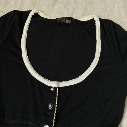 coquette preppy cecil mcbee black short sleeve wide neck cardigan top