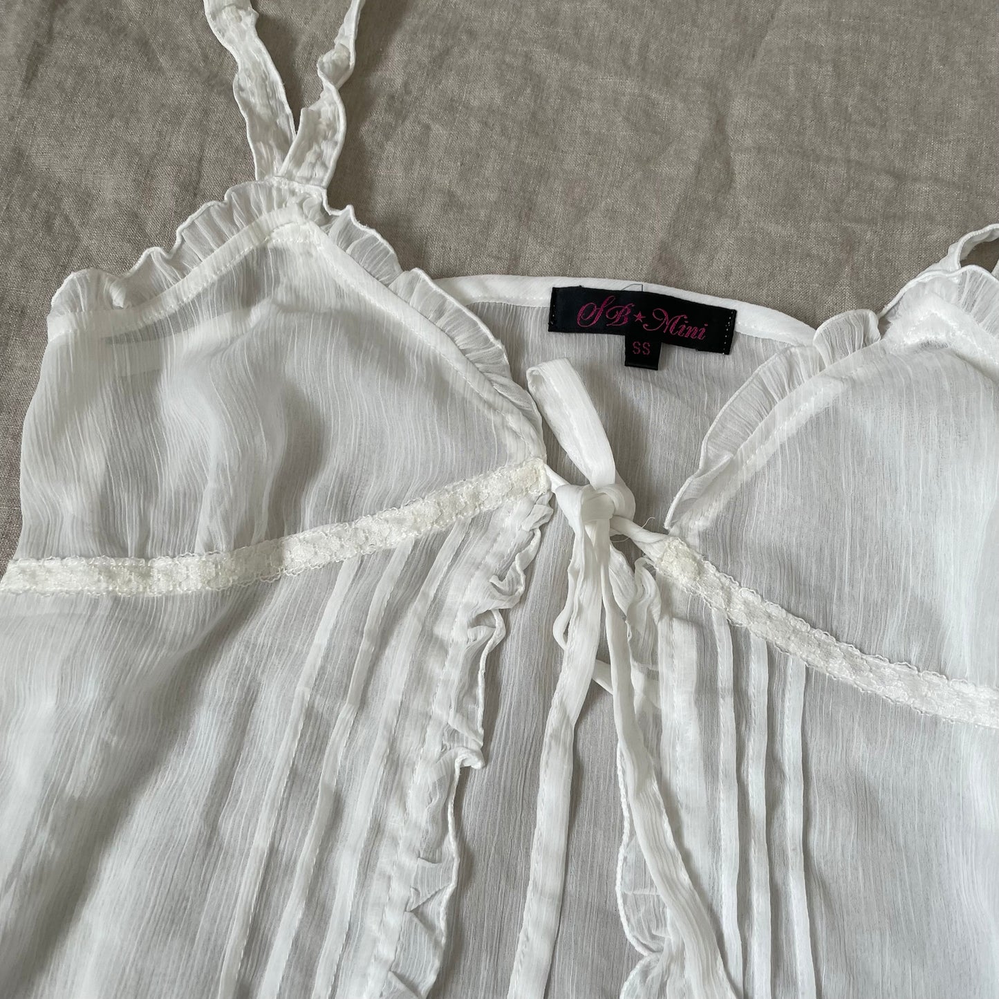 coquette fb mini white dainty open flared ribbon tie camisole