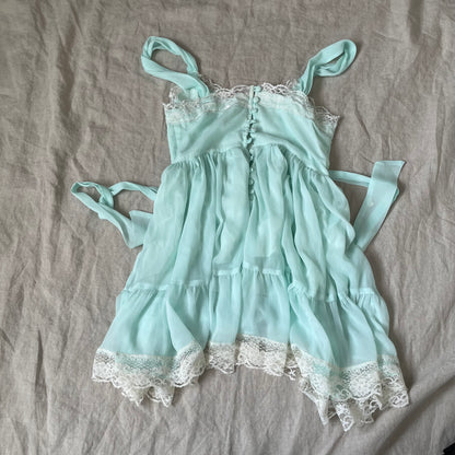 coquette dollette vintage nolita mermaid blue lacey babydoll ruffle mini dress