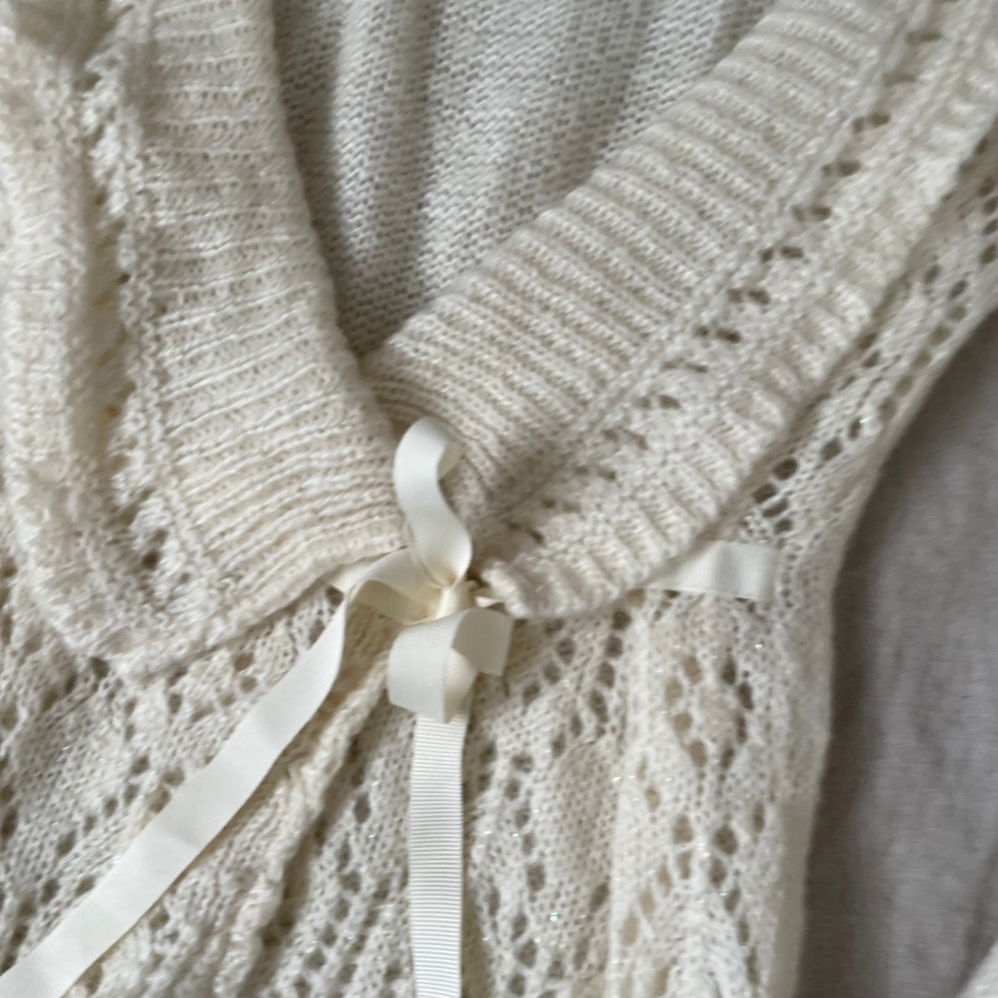 morgan de toi cottage mohair blend off white fine knit long sleeve wrap style cardigan top