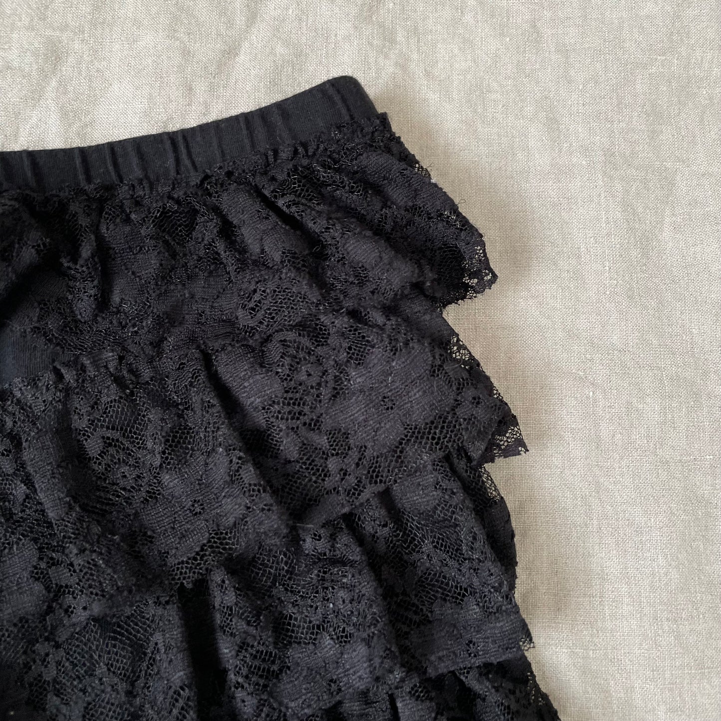 coquette black ruffle tiered lacey bloomer shorts