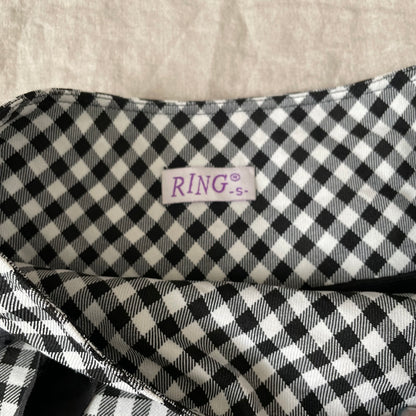 preppy ring black white gingham check print pleated mini skirt with waist ribbon