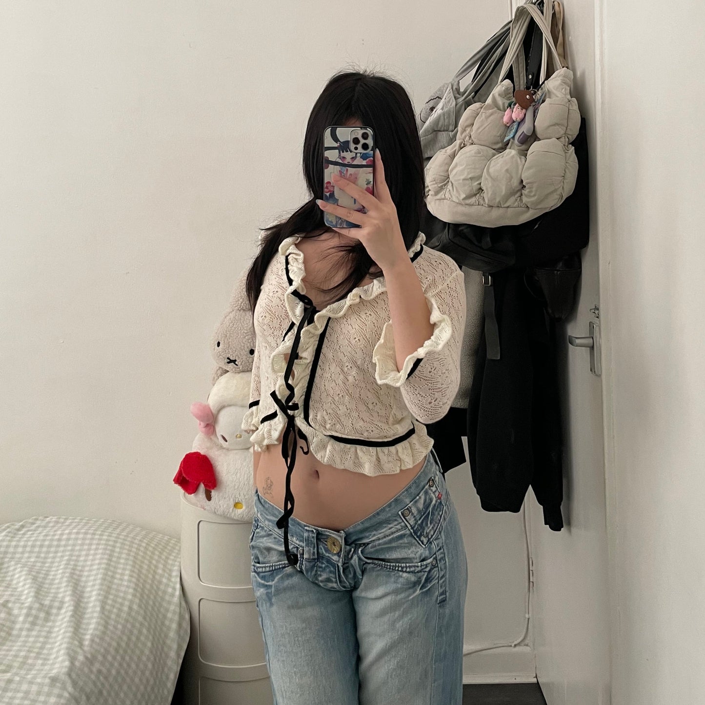 coquette romantic off white lacey knit crop bolero cardigan