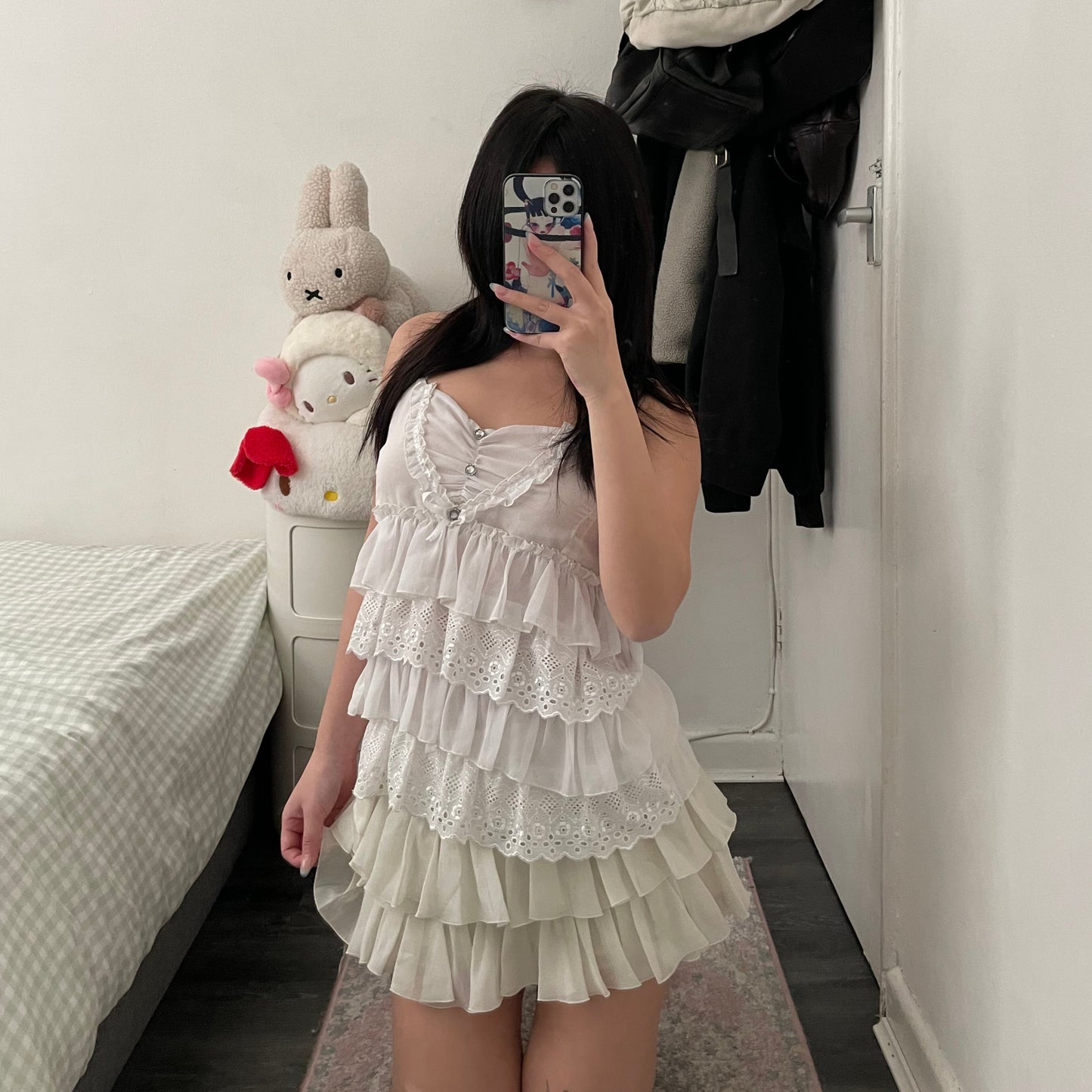 coriander white ruffle tiered broderie anglaise camisole