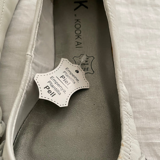 kookai coquette white buckle studded faux leather ballerina flats