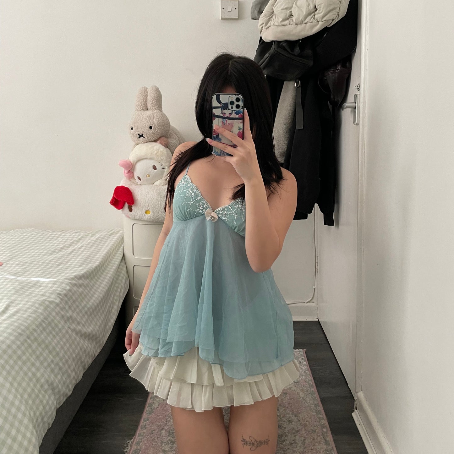 mermaid blue coquette tutu anna tulle babydoll camisole with lace and bow detail