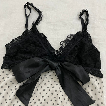 d&s white black polka dot lacey bustier babydoll camisole