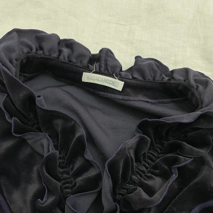 naracamicie dark purple velvet long sleeve ruffle blouson top