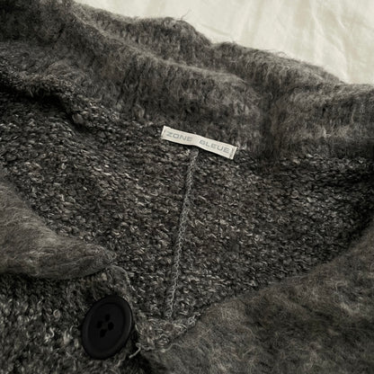 zone bleue grey fluffy knit wide collar asymmetric cardigan jacket