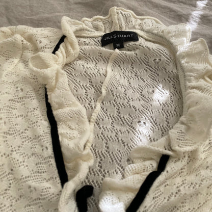 coquette romantic off white lacey knit crop bolero cardigan