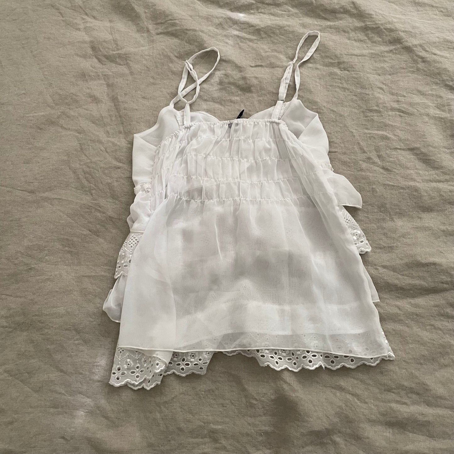 coriander white ruffle tiered broderie anglaise camisole