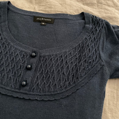 navy preppy balletcore jill stuart soft knit short sleeve top