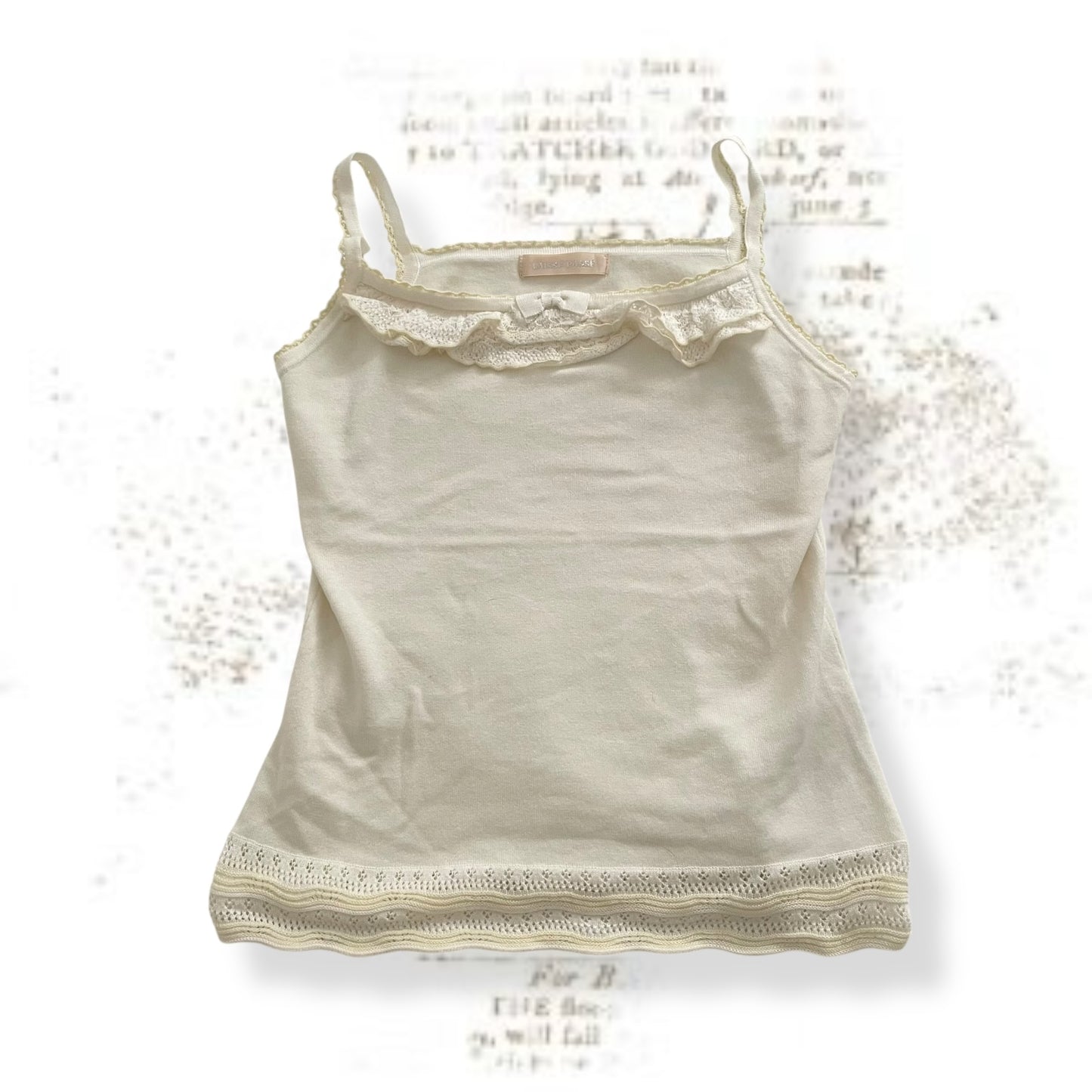 laisse passe white cream coquette cottage ruffle and pointelle camisole