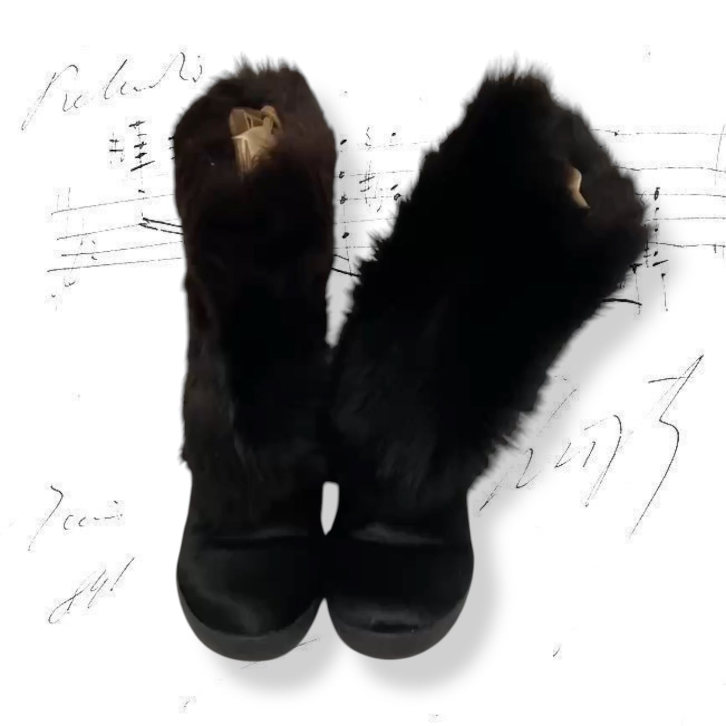 vintage fluffy taiga fur snow boots with pony hair detail + shearling inside