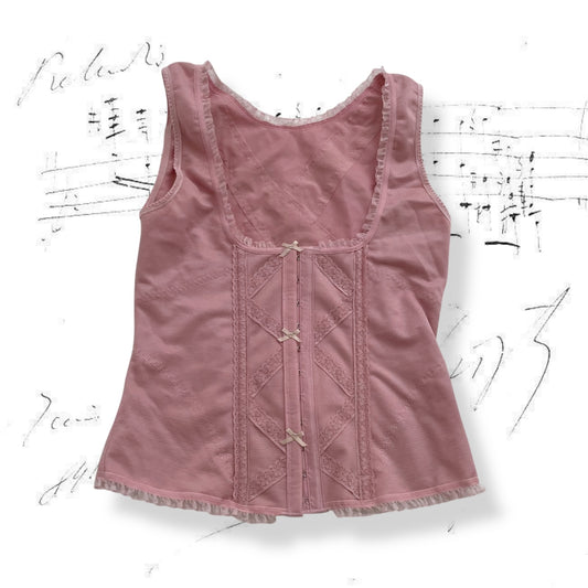 pink chabi fitted corset top with cute ribbon bow charms