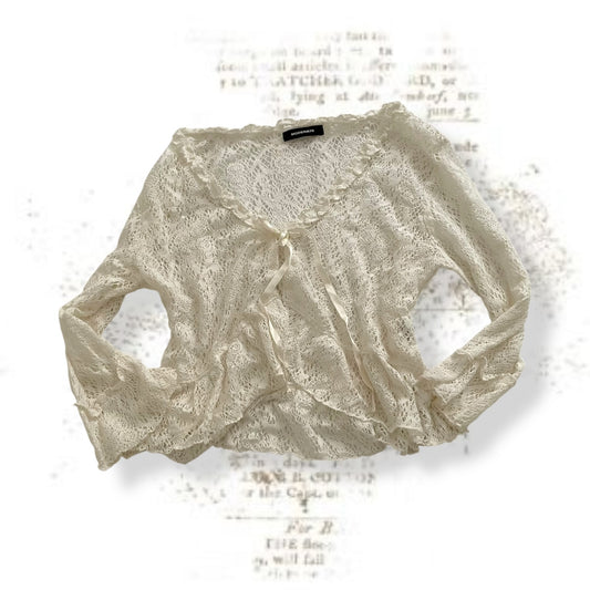 moderate coquette cottage white lacey crop bolero cardigan