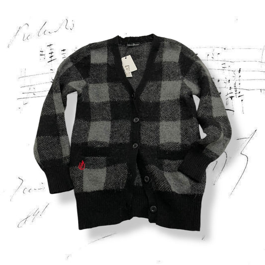 hysteric glamour grey black mohair blend check knit cardigan