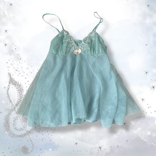 mermaid blue coquette tutu anna tulle babydoll camisole with lace and bow detail