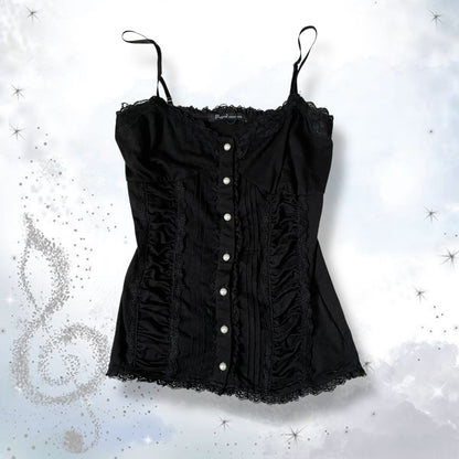 black balletcore coquette regaid caiessant ruched camisole