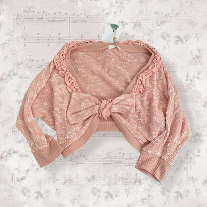 coquette pink liz lisa ruffle crochet lace collar crop bolero cardigan + cute bow