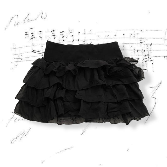 colza black tiered ruffle mini skirt