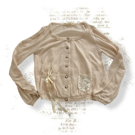 cottage ivory beige long sleeve dainty crochet embroidery lace cardigan