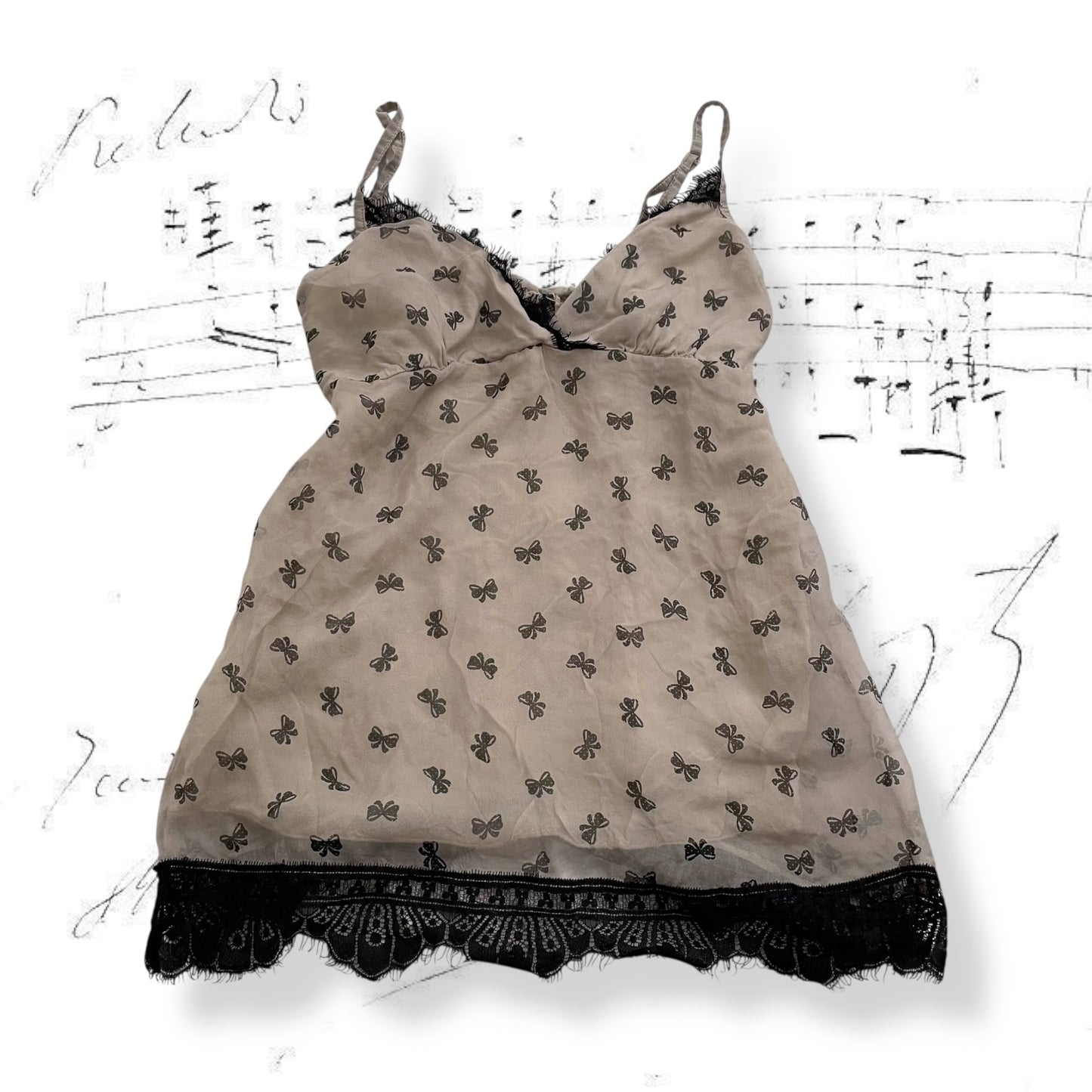 greige king kong ribbon bow print silk camisole