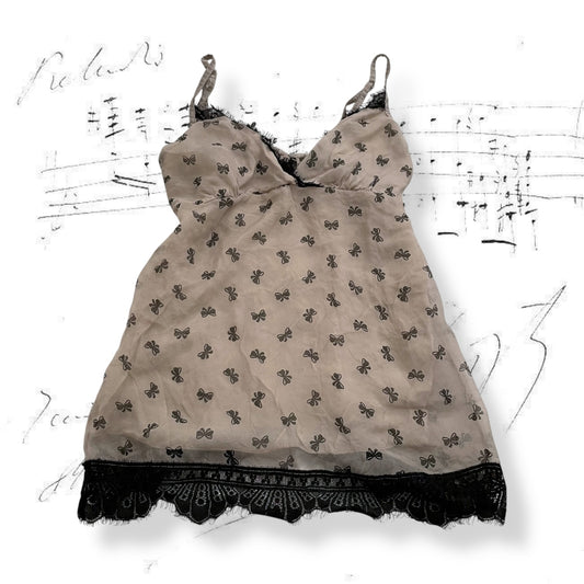 greige king kong ribbon bow print silk camisole