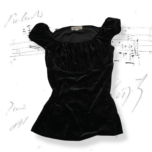 modern harmony black velvet puff sleeve fitted blouse top
