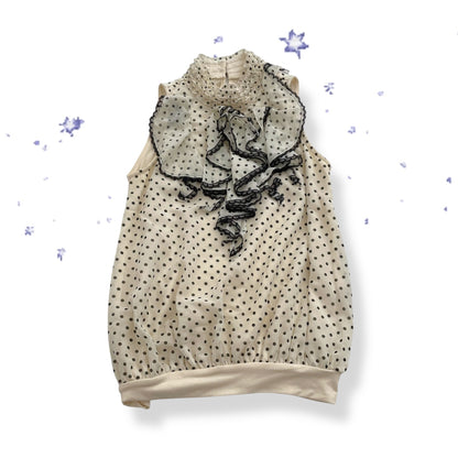 axes femmes cream polka dot ruffle collar blouson vest top