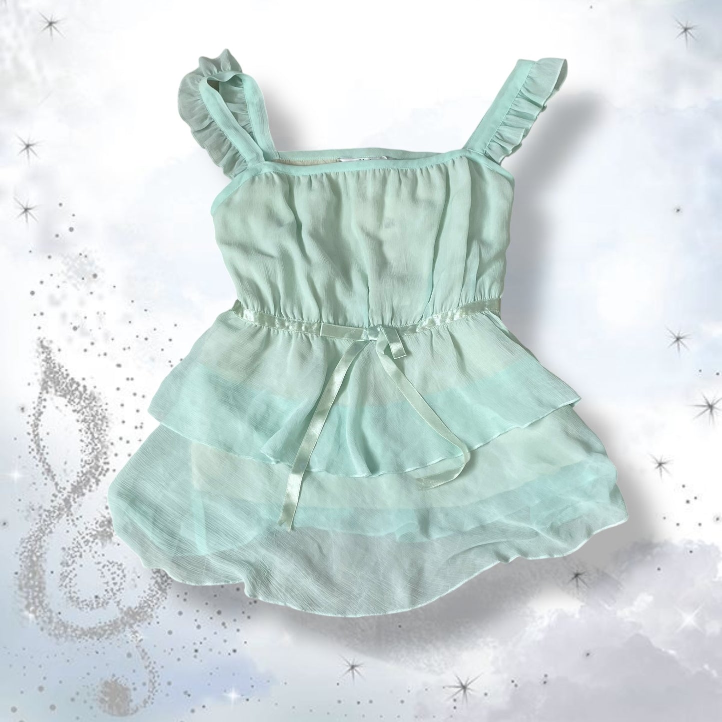 romantic coquette mermaid mint green blue ruched ruffle babydoll camisole