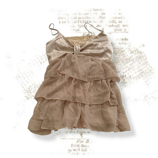 reormix taupe satin tiered tulle babydoll camisole