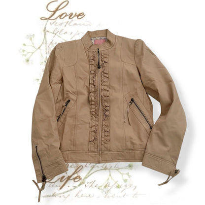 beige vintage rebecca taylor sheepskin leather ruffle jacket