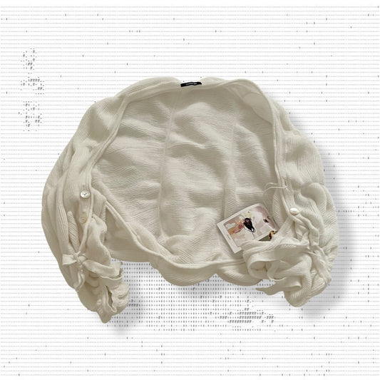 cop copine white puffy ruched crop bolero cardigan