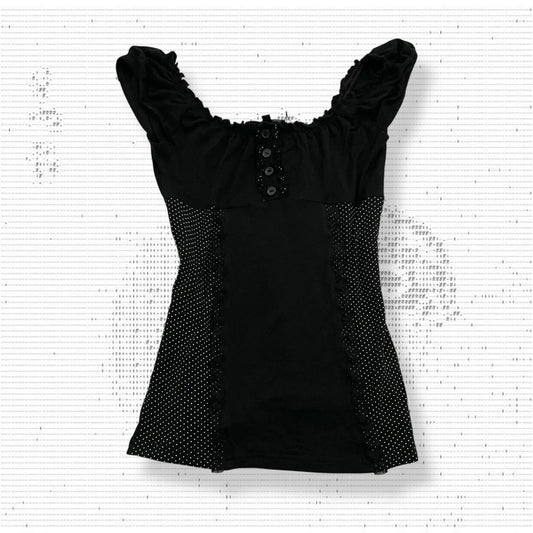 no excuse preppy polka dot ruched sleeve milkmaid style blouse top