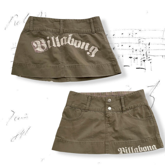 billabong preppy khaki beige graphic mini skirt