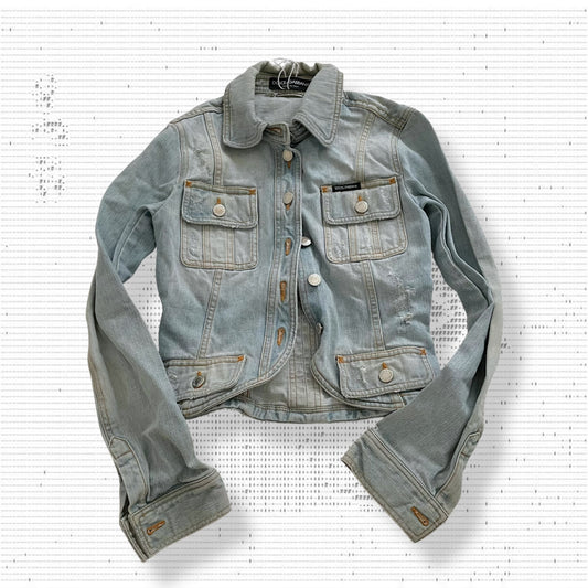 vintage dolce & gabbana light wash fitted denim crop jacket