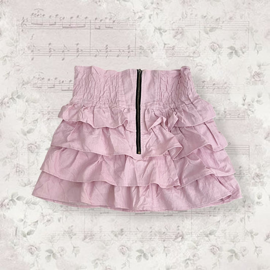 coquette y2k preppy lilac pink high waisted zip ruffle tiered mini skirt