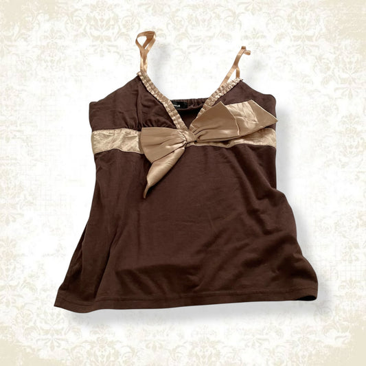 dosch brown gold satin bow camisole