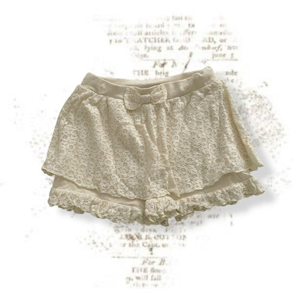 cottage dolly ribbon cream lacey mini skirt with built in shorts