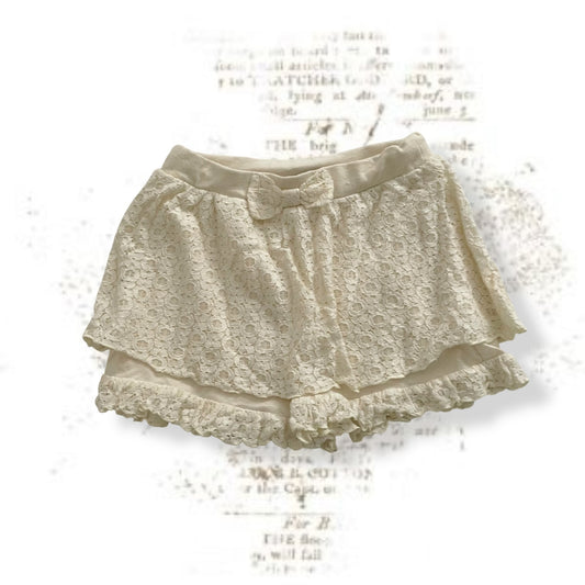 cottage dolly ribbon cream lacey mini skirt with built in shorts
