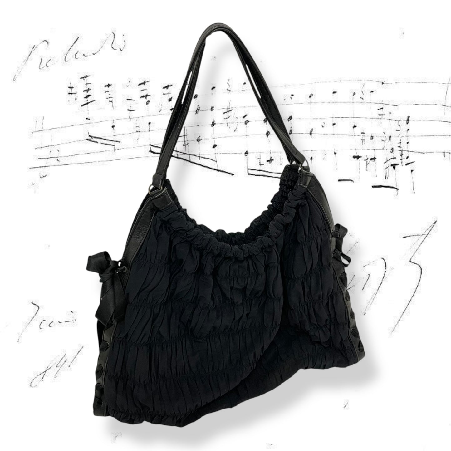 coquette balletcore petit vous black ruched shoulder bag