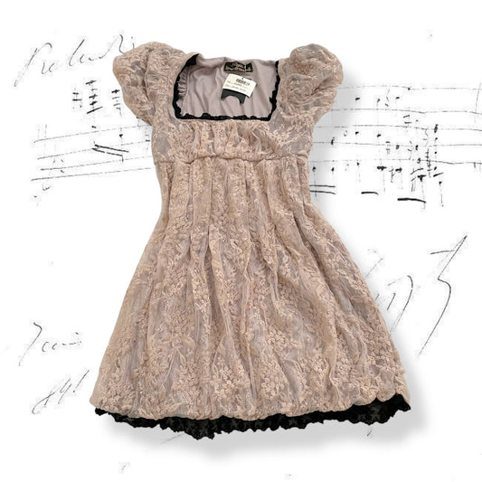 rojita pink ivory lacey puff sleeve babydoll blouse dress with black ruffle tulle