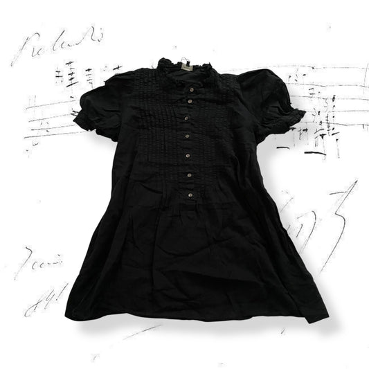et vous black preppy academia puff sleeve pleated ruffle collar dainty blouse