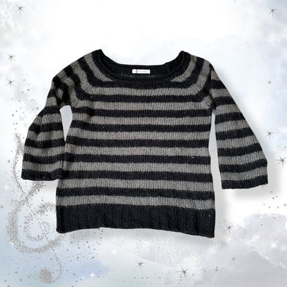 black grey grunge sleaze indie mohair blend lowrys farm striped wide neck knit jumper