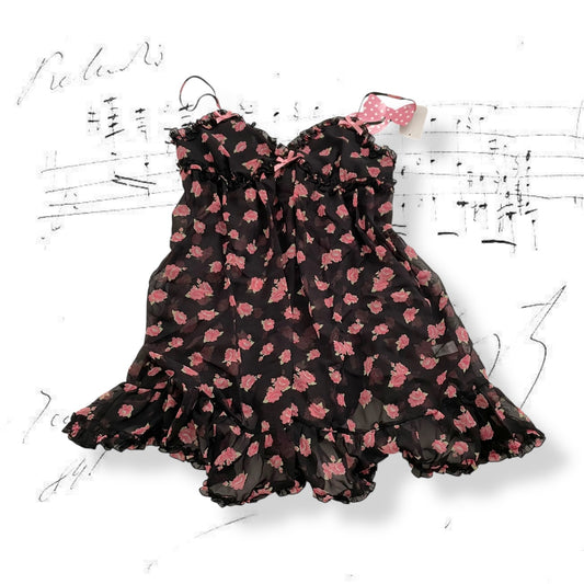 peach john black babydoll baby pink rose print camisole