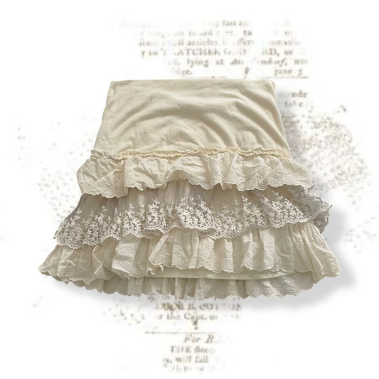 frolic coquette cream wide waistband ruffle broderie anglaise grey tulle mini skirt