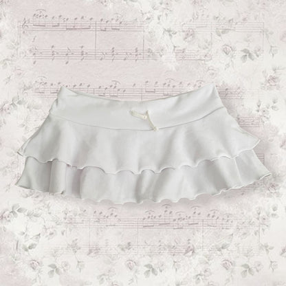 y2k sporty white tiered ruffle mini skirt